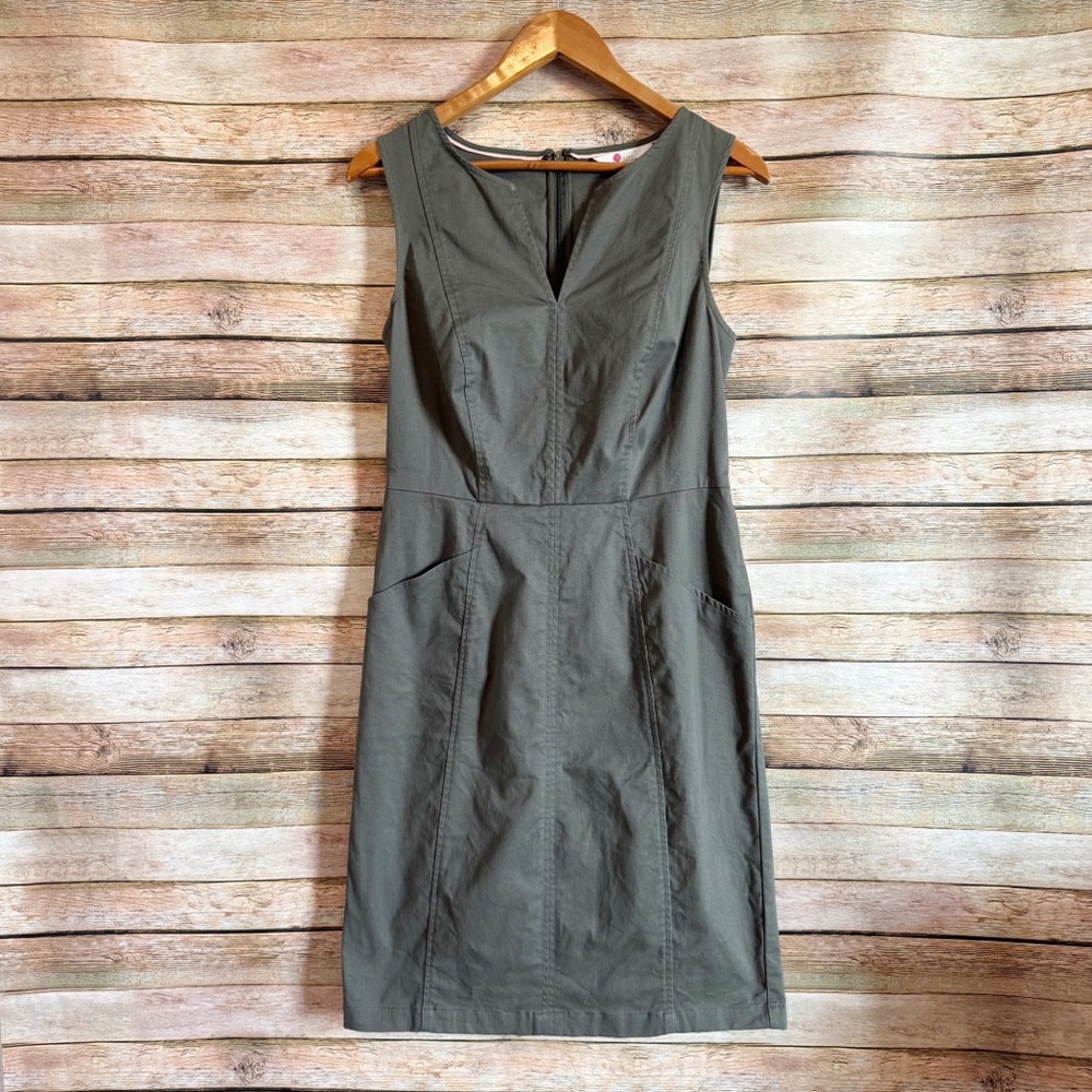 Boden Women's Olive Green Helena Chino Split Neck Sheath Shift Dress Size 4L